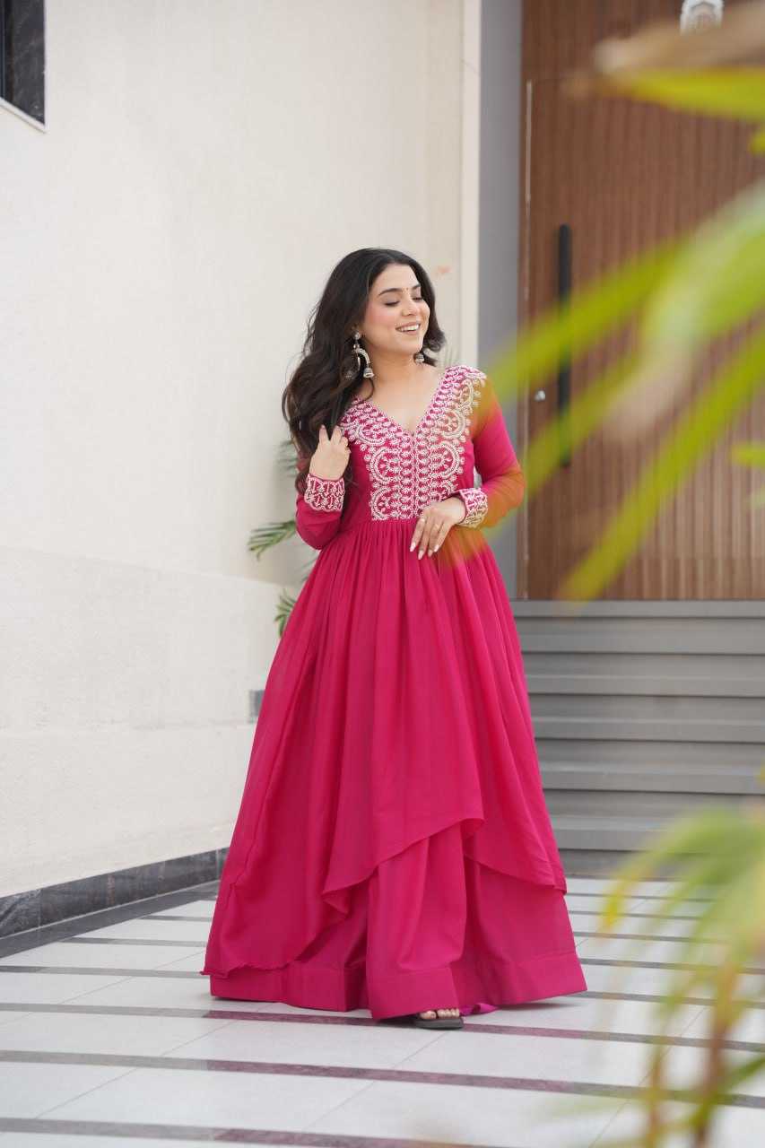 Ynf Georgette KESH489 1178 Gowns Wedding Collections Festive Collections Wholesale Embroidery Gowns Georgette Gown Full Sleeve Gowns Manufacturer