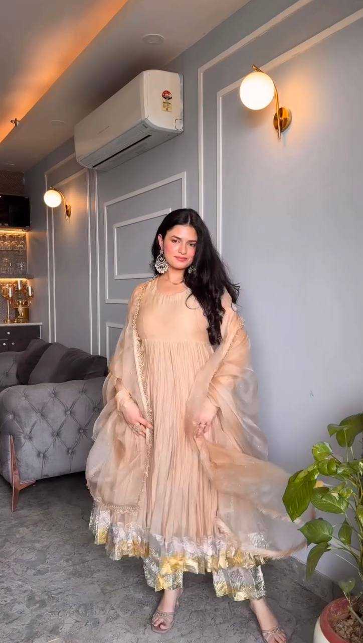 Ynf Georgette KESH499 3129 Gowns Wedding Collections Festive Collections Wholesale Georgette Gown Gown With Dupatta Full Sleeve Gowns Manufacturer