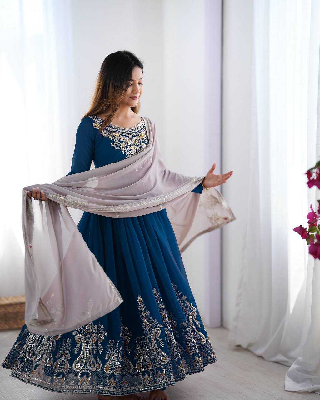 Ynf Georgette KESH499 5008 Gowns Wholesale Embroidery Gowns Party Gowns Georgette Gown Manufacturer