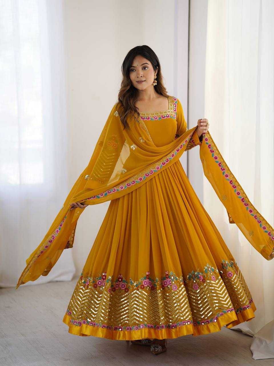 Ynf Georgette KESH499 5010 Gowns Wholesale Embroidery Gowns Long Gowns Georgette Gown Manufacturer