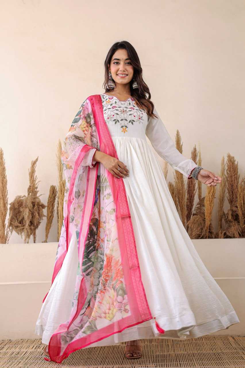 Ynf Georgette KESH507 LAILA Gowns Wholesale Anarkali Gown Long Gowns White Gown Manufacturer