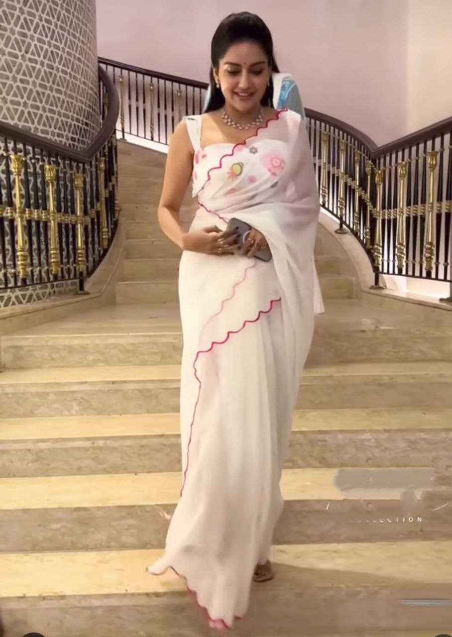 Ynf Georgette KESH518 4376 Sarees Wholesale Fancy Sarees Georgette Sarees White Sarees Manufacturer