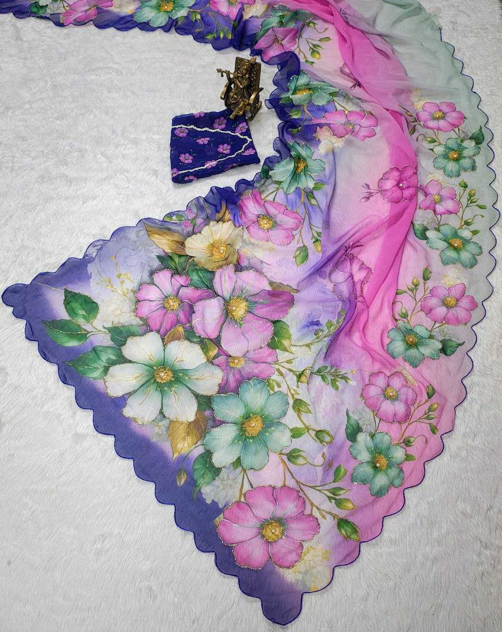 Ynf Georgette KESH518 4410 Sarees Wholesale Party Wear Sarees Fancy Sarees Hand Work Sarees Stone Work Saree Cutwork Saree Manufacturer