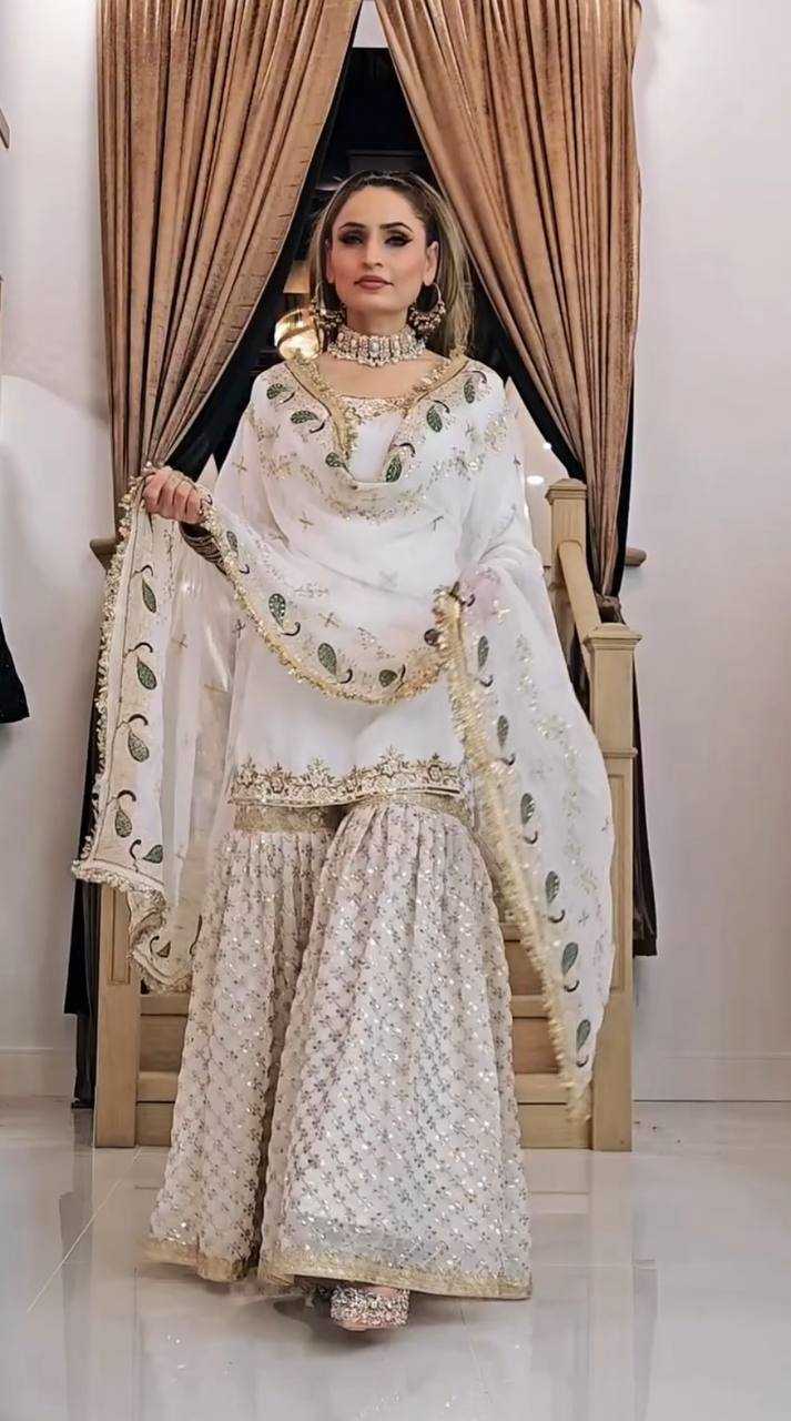 Ynf Georgette KESH523 070 Suits & Dresses Wholesale Sharara Salwar Suits Embroidery Suits White Salwar Suit Manufacturer
