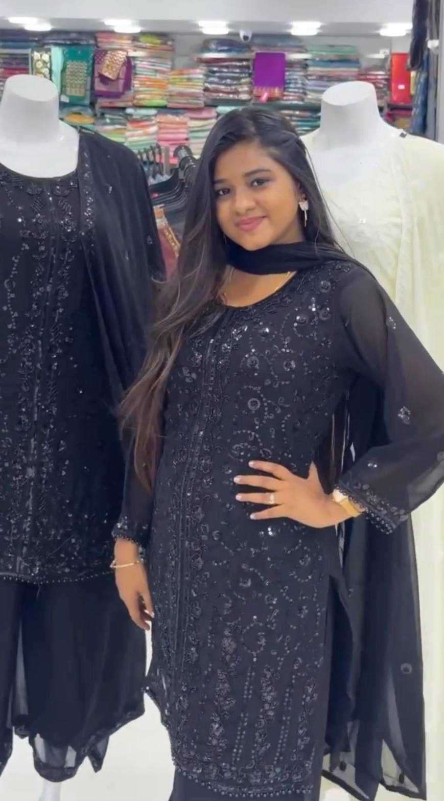Ynf Georgette KESH523 075 Suits & Dresses Wholesale Embroidery Suits Georgette Suit Black Salwar Suit Manufacturer