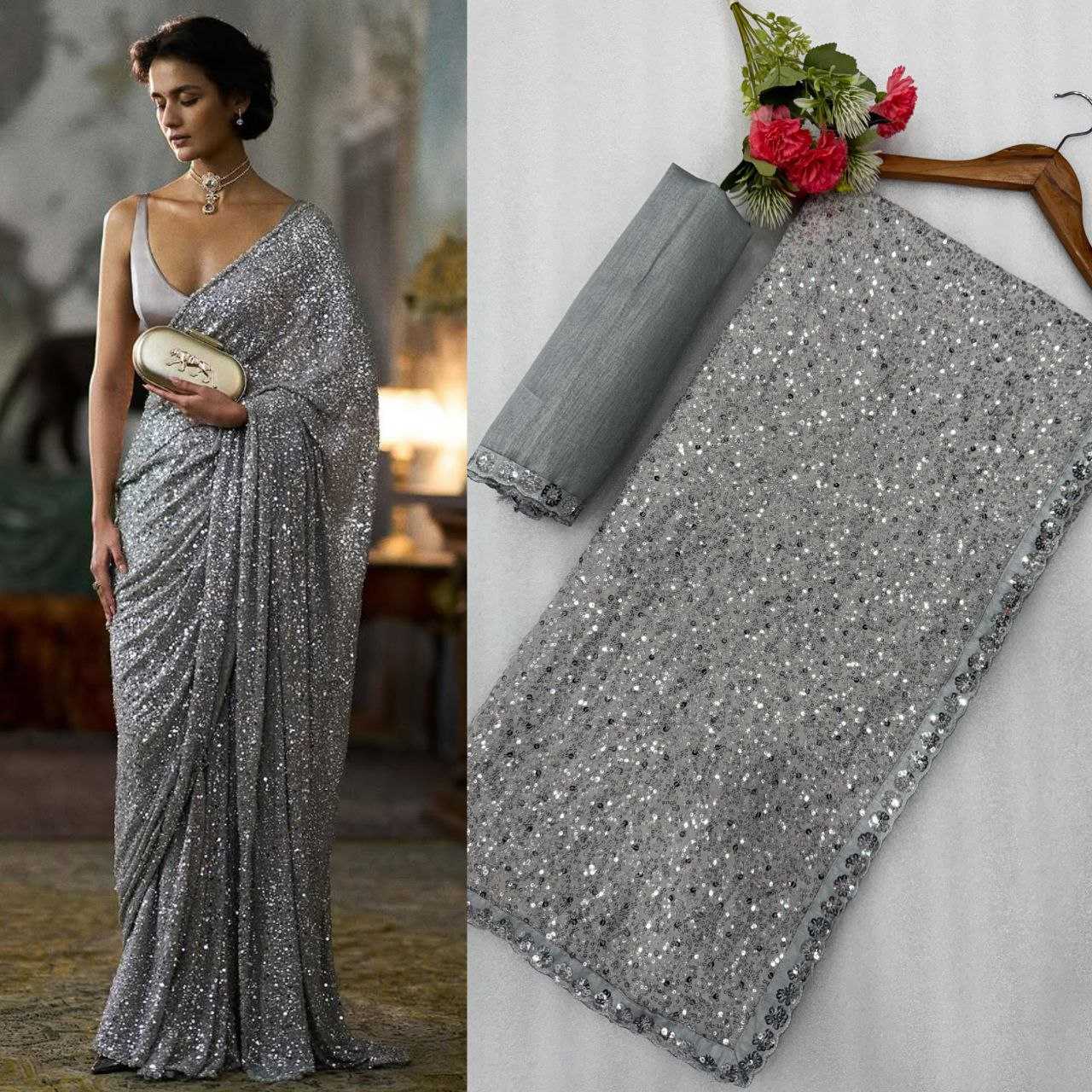 Ynf Georgette KESH524 3449 Sarees Wholesale Party Wear Sarees Fancy Sarees Sequin Sarees Manufacturer