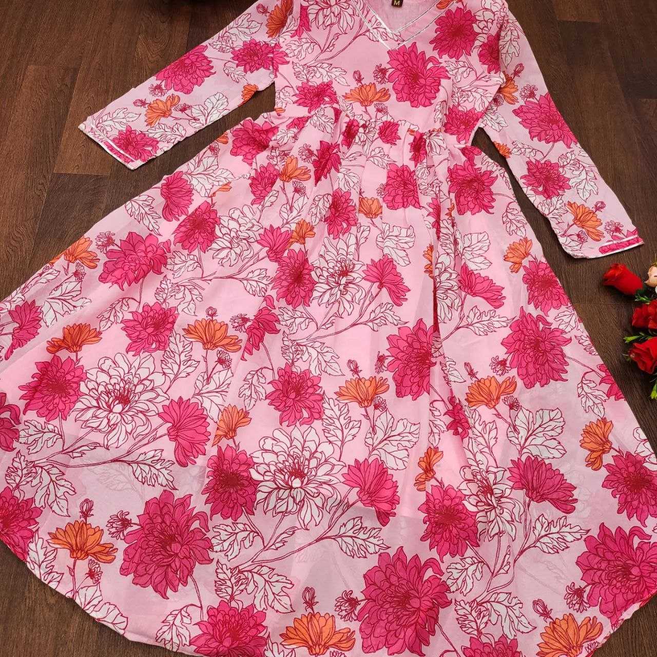 Ynf Georgette KESH527 308 Gowns Wholesale Printed Gowns Georgette Gown Full Sleeve Gowns Manufacturer