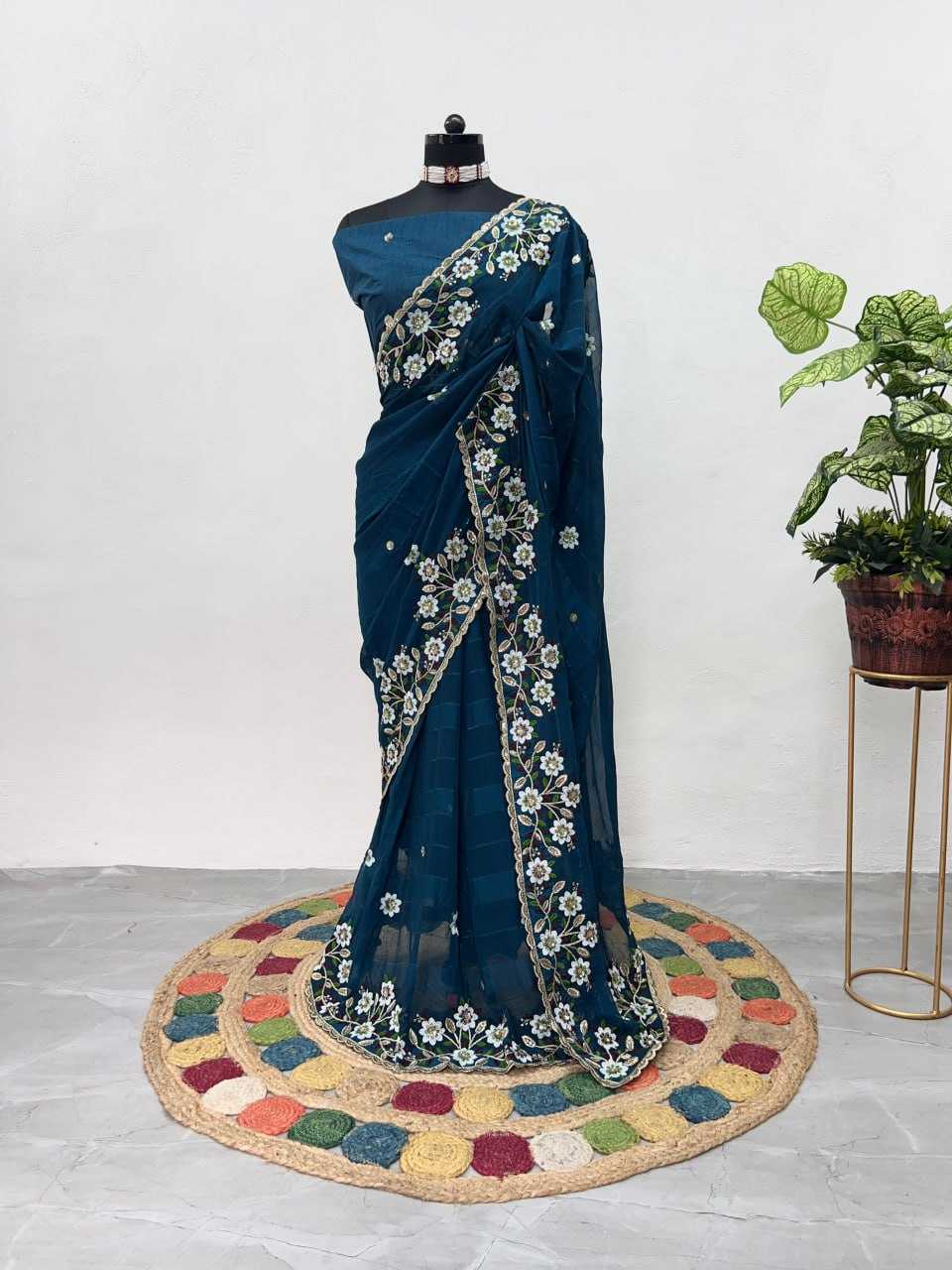 Ynf Georgette KESH543 107 Sarees Wholesale Party Wear Sarees Fancy Sarees Embroidered Sarees Manufacturer