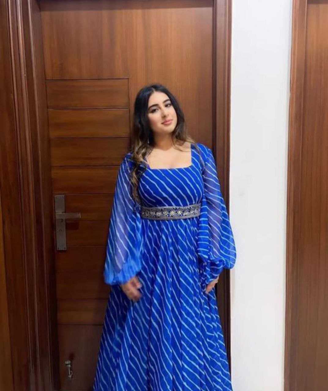 Ynf Georgette KESH559 344 Gowns Western Wears Festive Collections Wholesale Printed Gowns Georgette Gown Gown With Belt Manufacturer