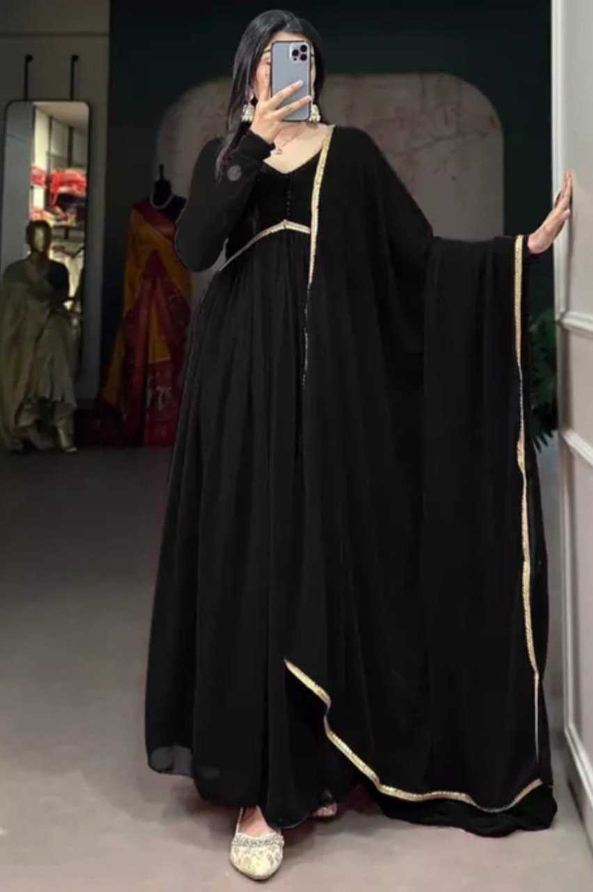 Ynf Georgette KESH559 380 Gowns Western Wears Festive Collections Wholesale Long Gowns Georgette Gown Black Gown Manufacturer