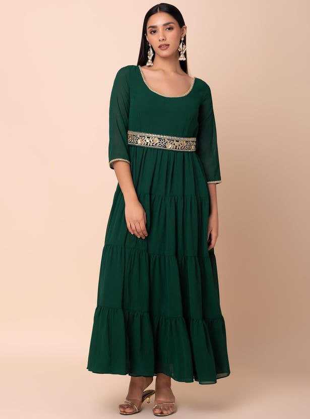 Ynf Georgette KESH559 386 Gowns Western Wears Festive Collections Wholesale Georgette Gown Party Wear Gowns Gown With Belt Manufacturer