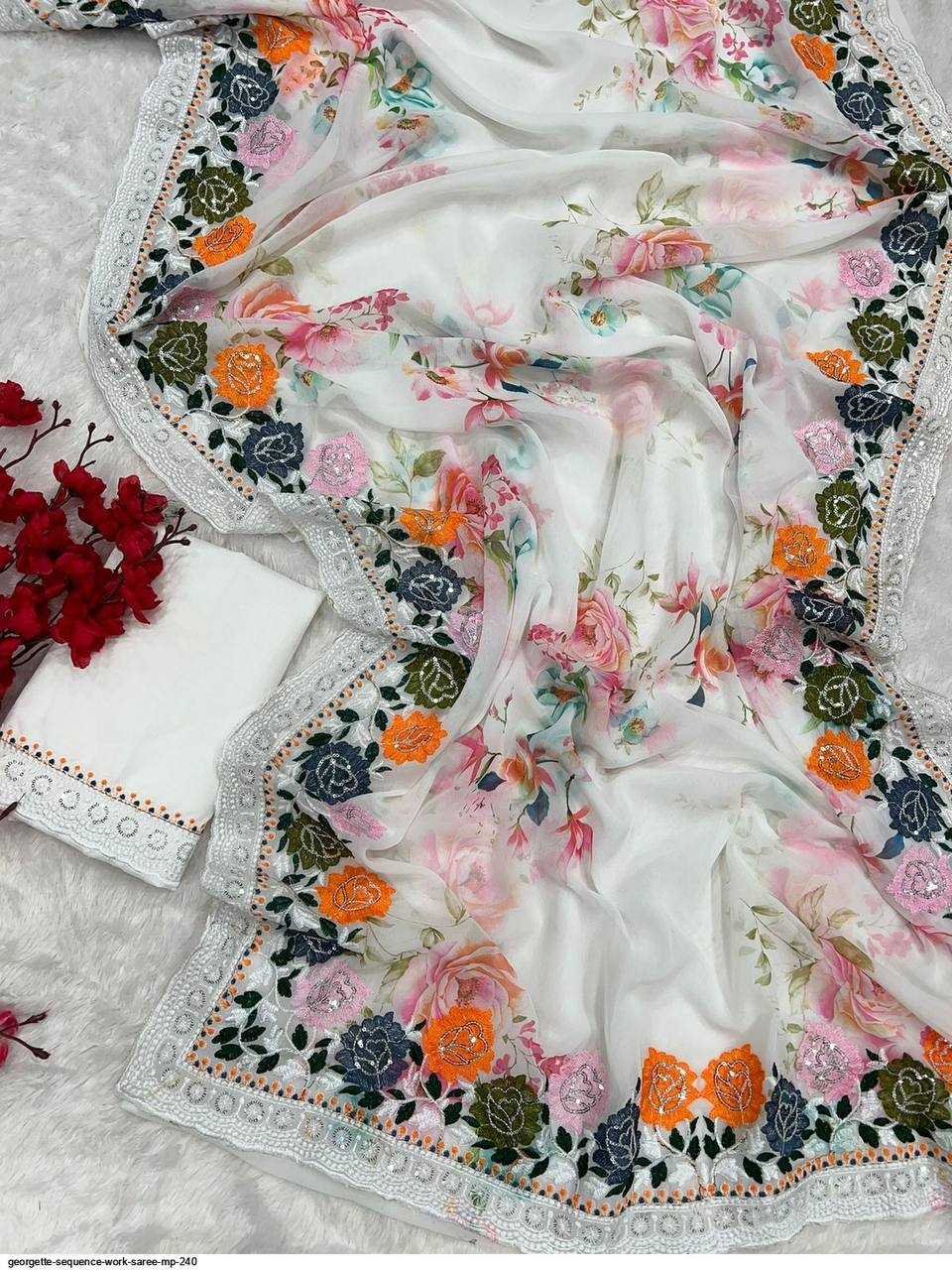 Ynf Georgette RIN131 271 Sarees Wholesale Printed Sarees Georgette Sarees Embroidered Sarees Manufacturer
