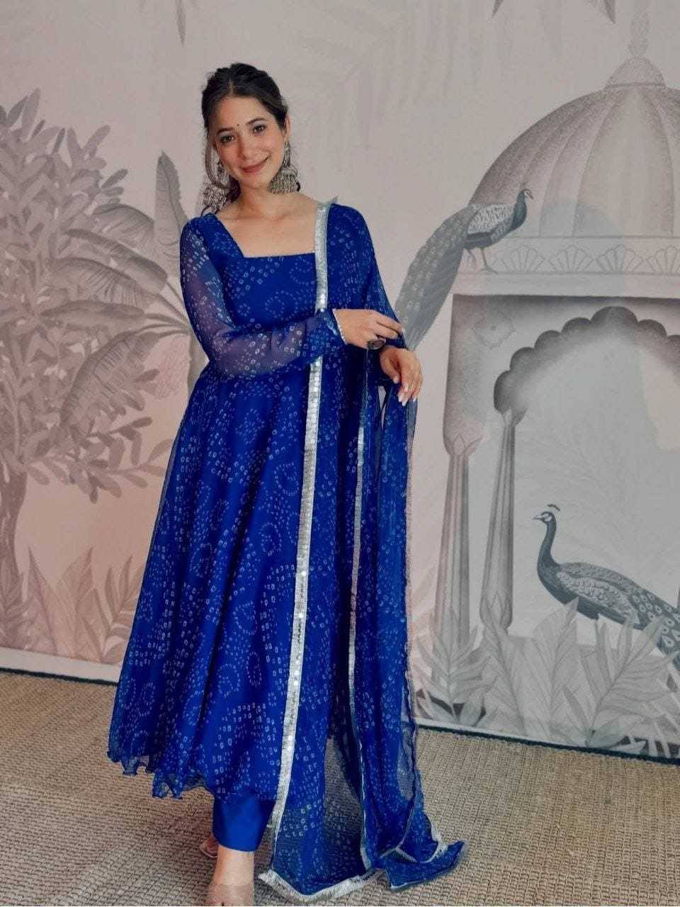 Ynf Georgette RIN157 191 Gowns Plus Size Collections Wholesale Georgette Gown Designer Gowns Blue Gown Manufacturer