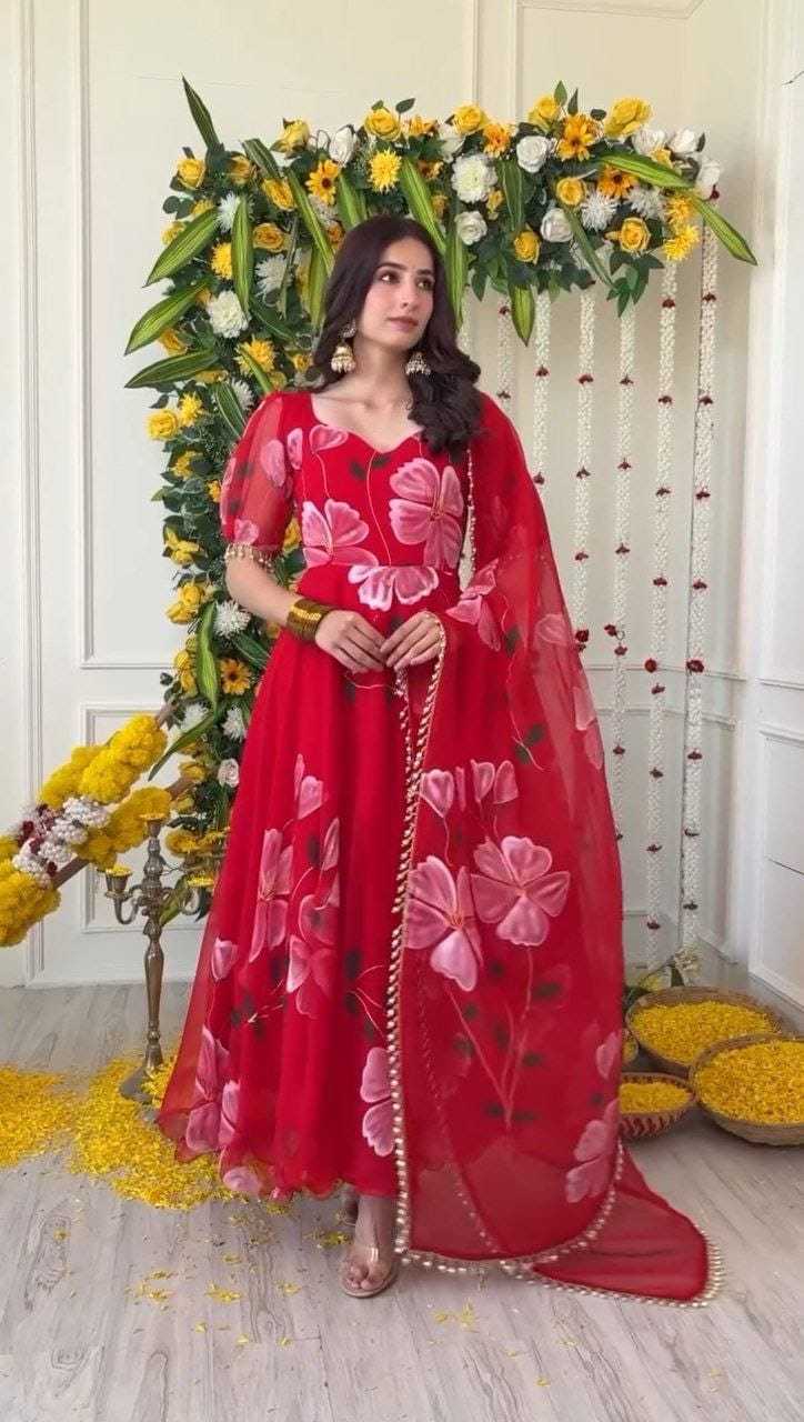 Ynf Georgette RIN157 197 Gowns Plus Size Collections Wholesale Georgette Gown Wedding Gown Red Gown Manufacturer