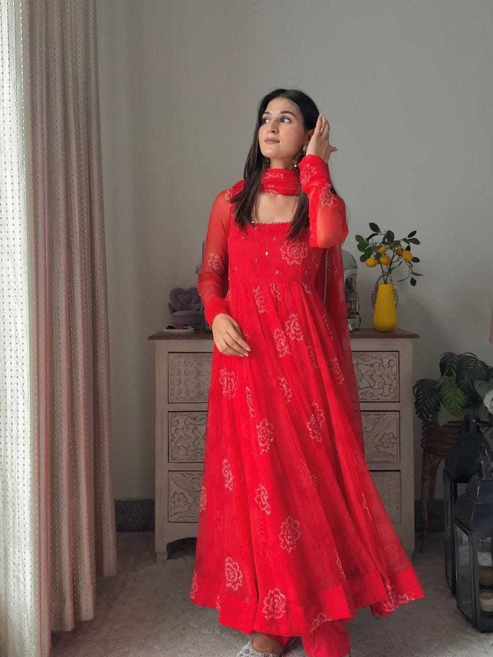 Ynf Georgette RIN157 198 Gowns Plus Size Collections Wholesale Party Gowns Georgette Gown Red Gown Manufacturer