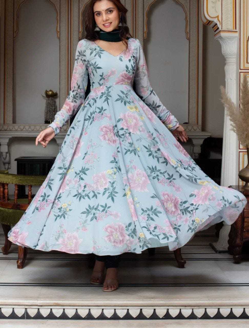 Ynf Georgette RIN157 202 Gowns Plus Size Collections Wholesale Party Gowns Georgette Gown Designer Gowns Manufacturer