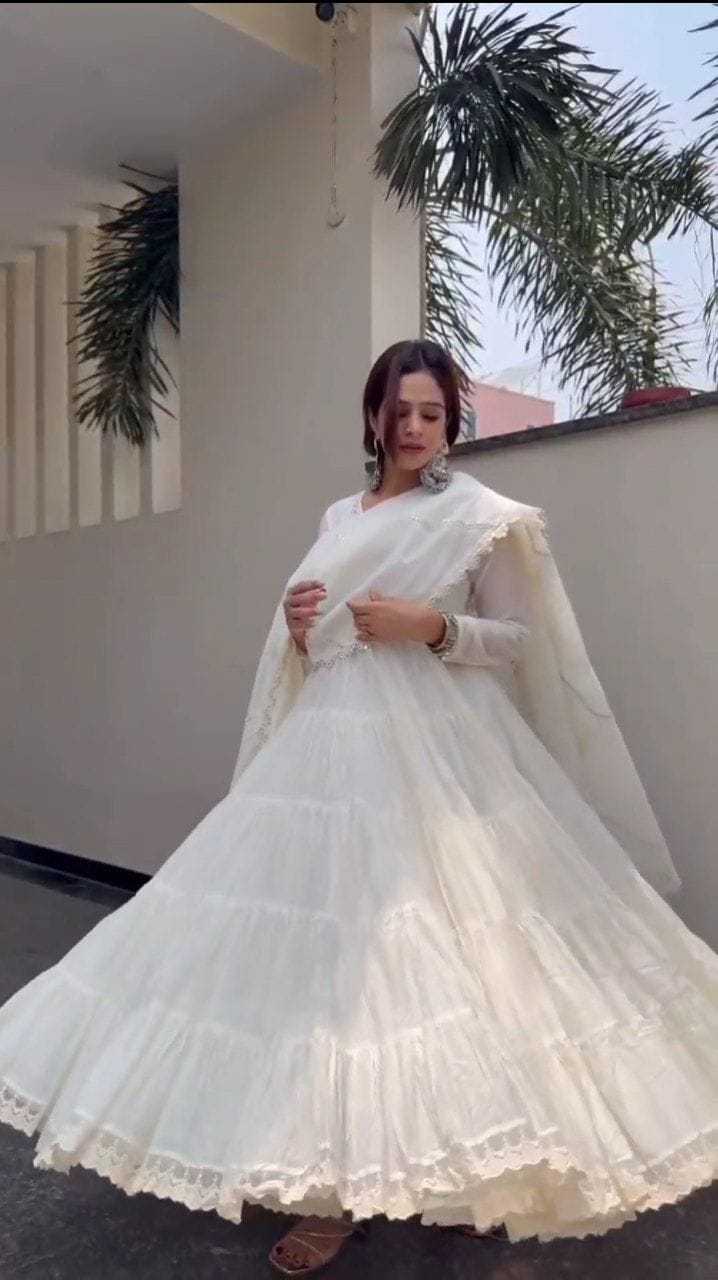 Ynf Georgette RIN157 2108 Gowns Festive Collections Plus Size Collections Wholesale Georgette Gown White Gown Onam Collections Manufacturer
