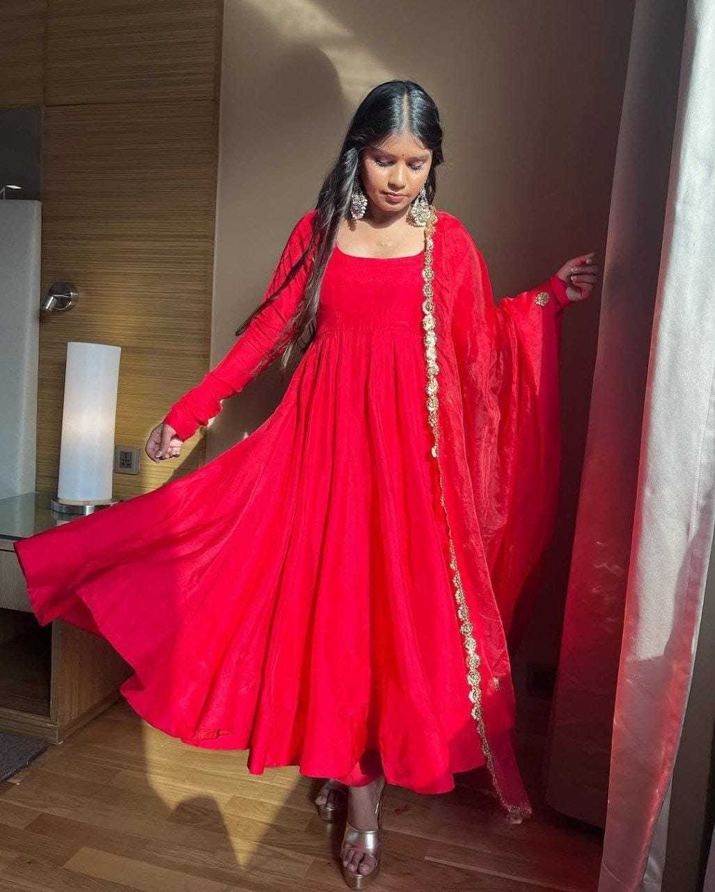 Ynf Georgette RIN157 2110 Gowns Plus Size Collections Wholesale Party Gowns Georgette Gown Red Gown Manufacturer