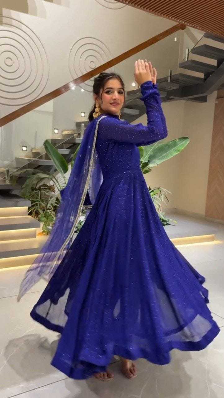 Ynf Georgette RIN157 2125 Gowns Plus Size Collections Wholesale Party Gowns Georgette Gown Blue Gown Manufacturer