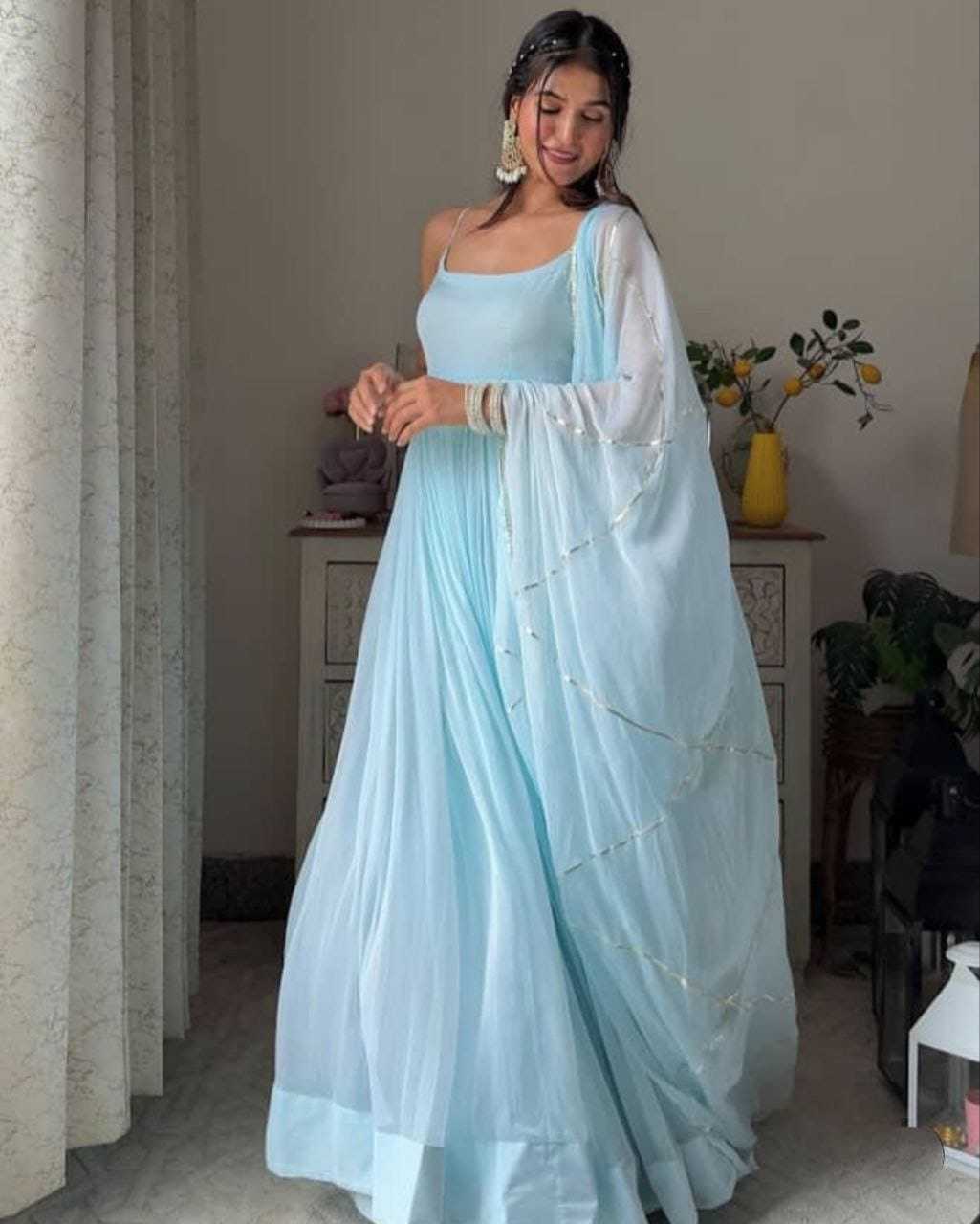 Ynf Georgette RIN157 2130 Gowns Plus Size Collections Wholesale Georgette Gown Designer Gowns Blue Gown Manufacturer