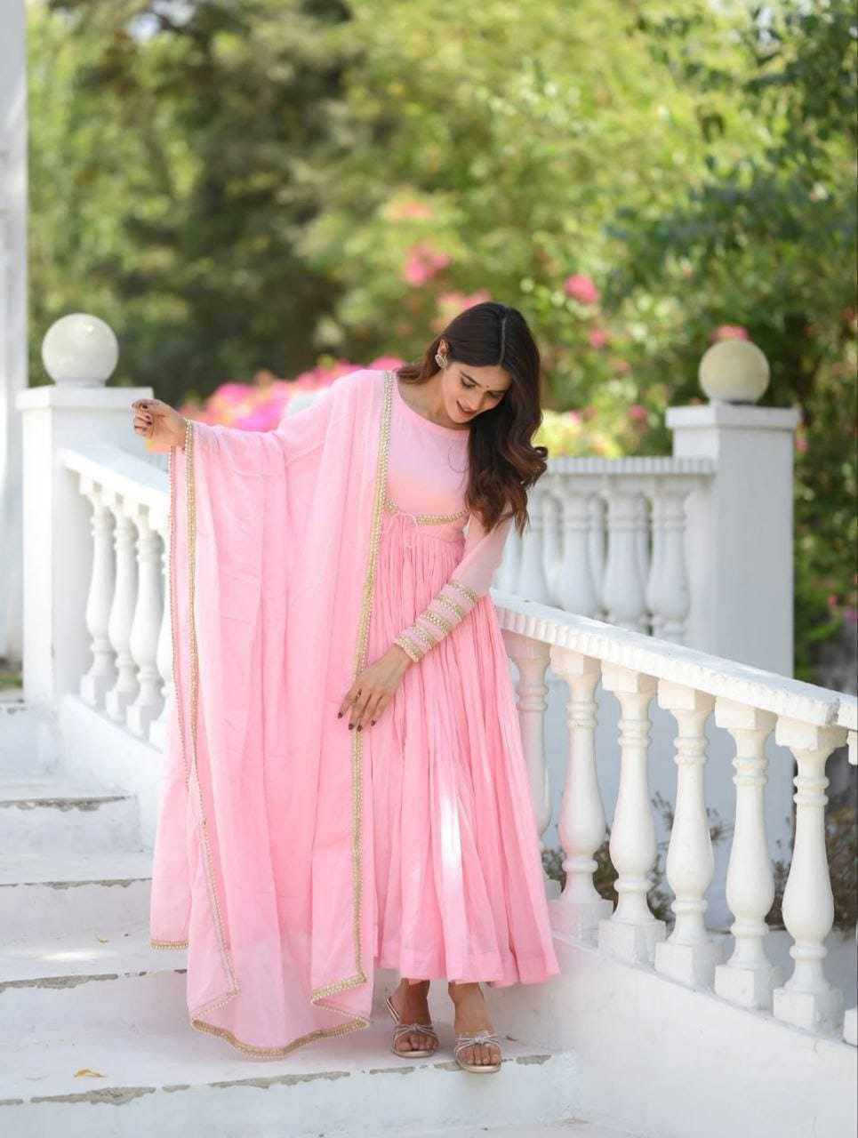 Ynf Georgette RIN157 2131 Gowns Plus Size Collections Wholesale Anarkali Gown Georgette Gown Pink Gown Manufacturer
