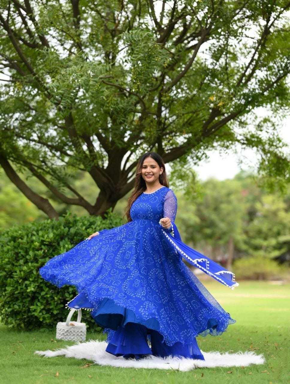 Ynf Georgette RIN157 215 Gowns Plus Size Collections Wholesale Party Gowns Georgette Gown Blue Gown Manufacturer