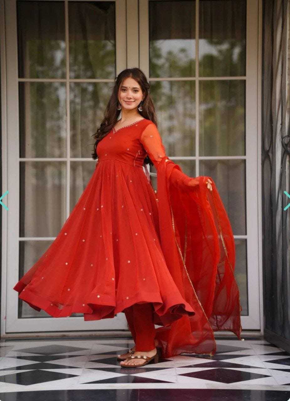 Ynf Georgette RIN157 2157 Gowns Plus Size Collections Wholesale Georgette Gown Sequin Gowns Red Gown Manufacturer