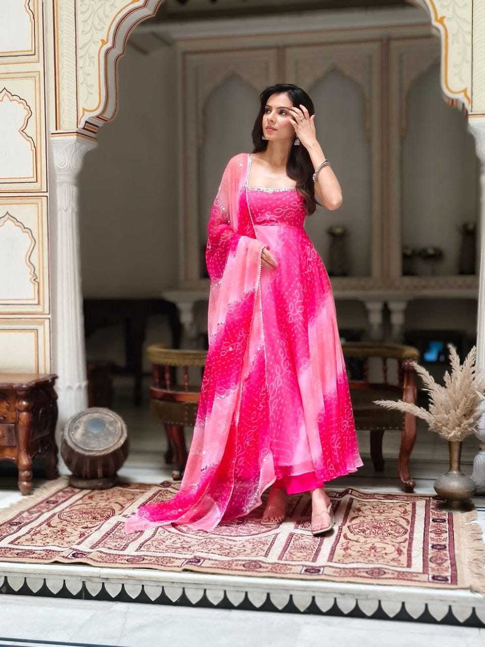 Ynf Georgette RIN157 223 Gowns Plus Size Collections Wholesale Georgette Gown Gown With Dupatta Pink Gown Manufacturer