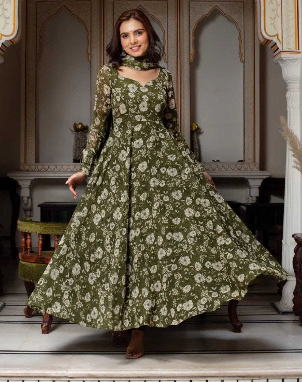 Ynf Georgette RIN157 229 Gowns Plus Size Collections Wholesale Printed Gowns Georgette Gown Designer Gowns Manufacturer