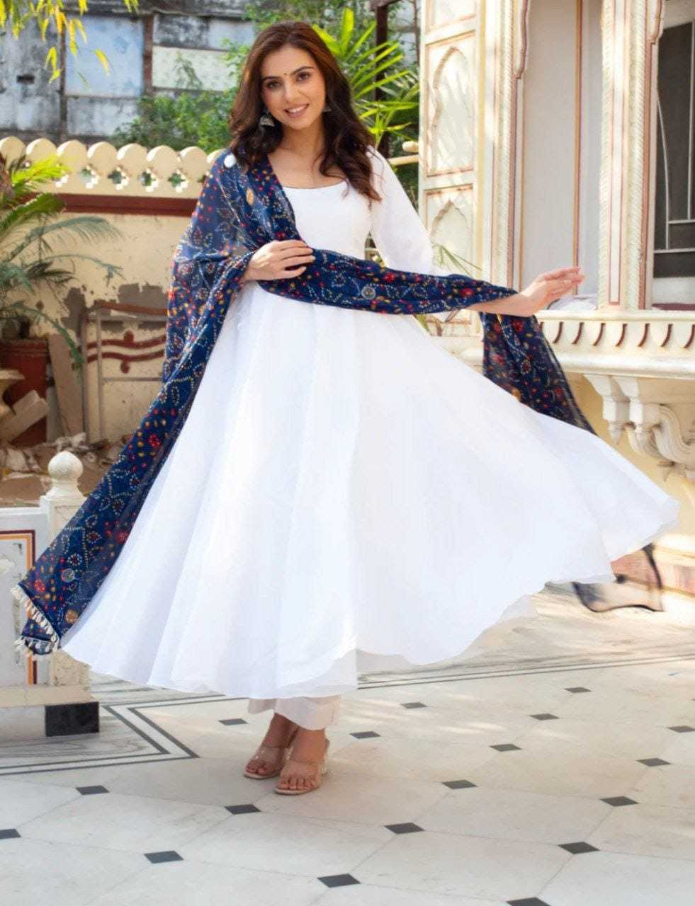 Ynf Georgette RIN157 231 Gowns Festive Collections Plus Size Collections Wholesale Georgette Gown White Gown Onam Collections Manufacturer