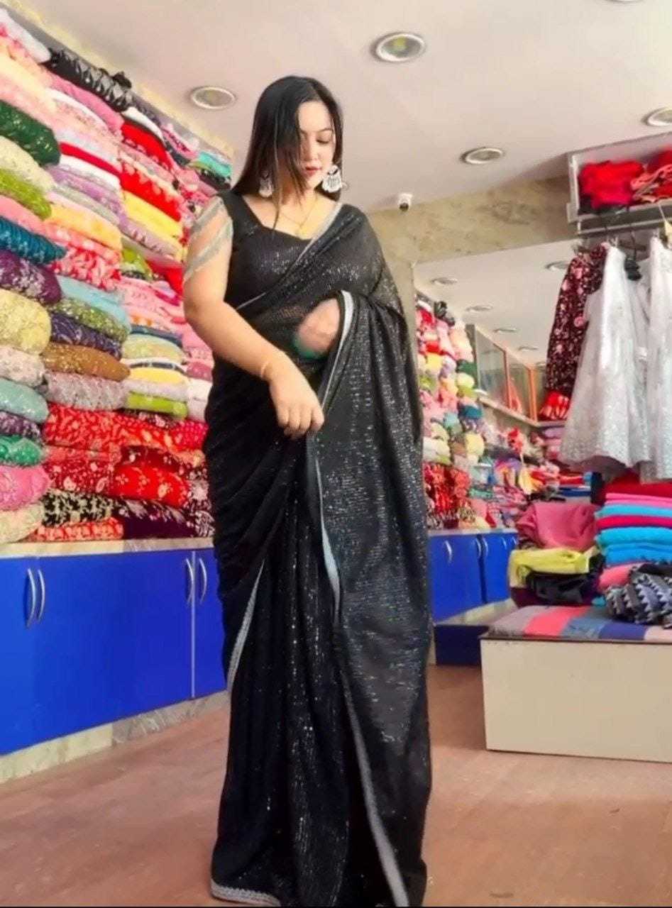 Ynf Georgette RIN157 242 Sarees Wholesale Georgette Sarees Sequin Sarees Black Sarees Manufacturer