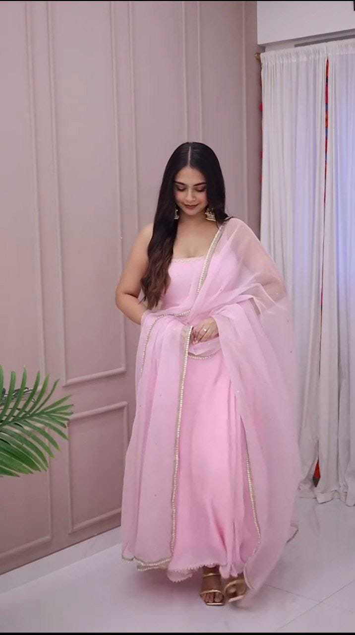 Ynf Georgette RIN157 3086 Gowns Plus Size Collections Wholesale Fancy Gowns Georgette Gown Pink Gown Manufacturer
