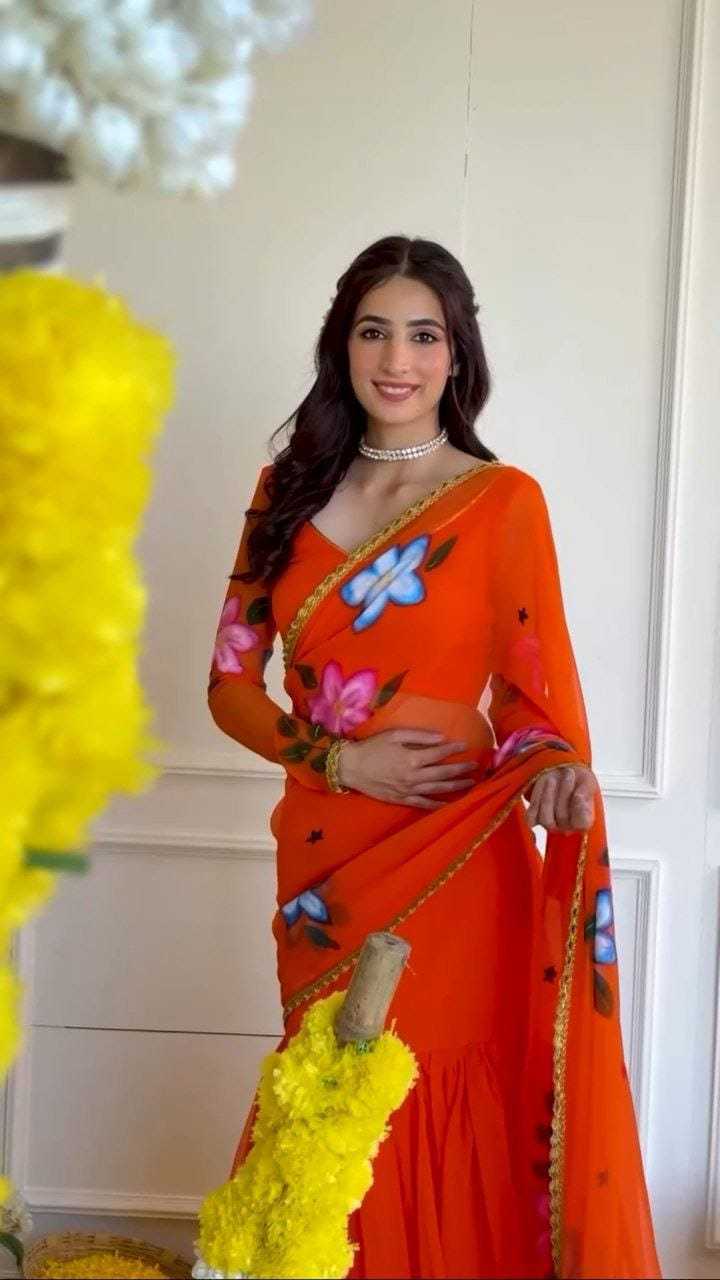 Ynf Georgette RIN157 PBS24 Sarees Plus Size Collections Wholesale Ready To Wear Sarees Georgette Sarees Red Sarees Manufacturer