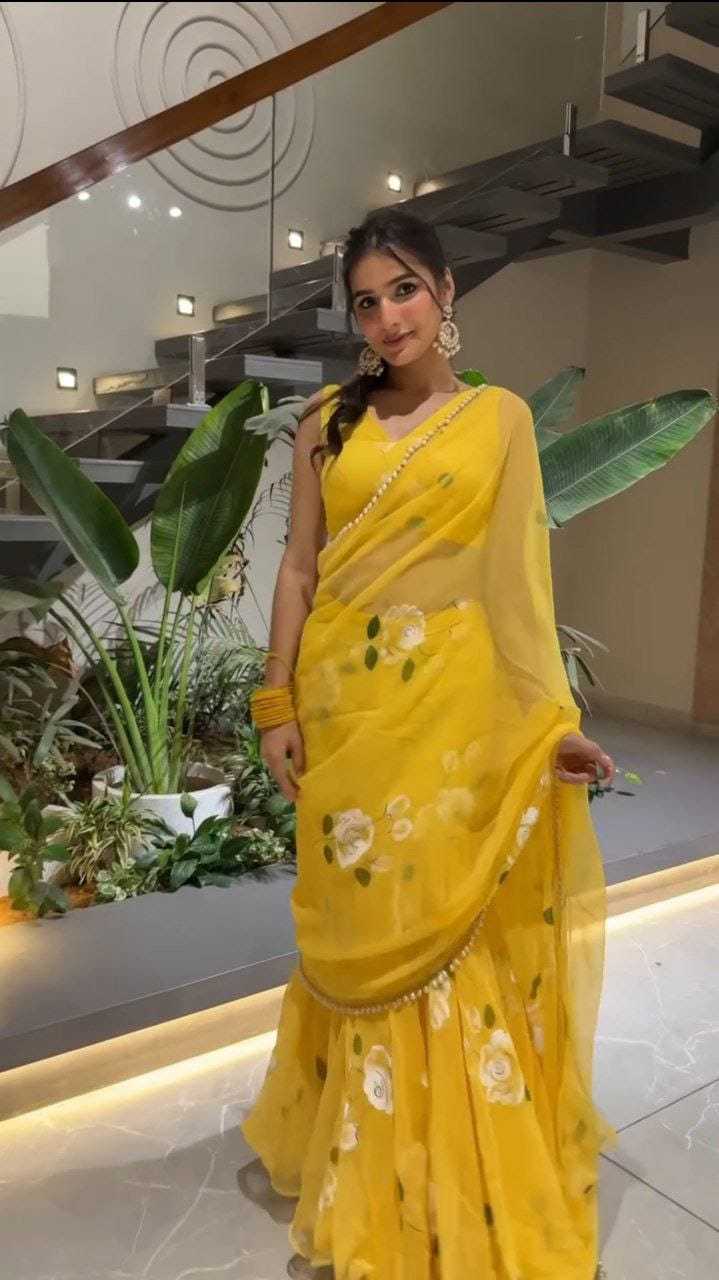 Ynf Georgette RIN157 PBS25 Sarees Lehengas Plus Size Collections Wholesale Lehenga Sarees Georgette Lehenga Yellow Lehenga Manufacturer