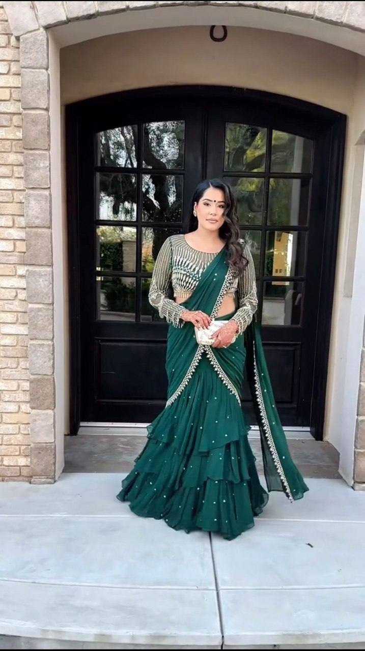 Ynf Georgette RIN162 6491 Sarees Wholesale Party Wear Sarees Lehenga Sarees Ruffle Sarees Manufacturer