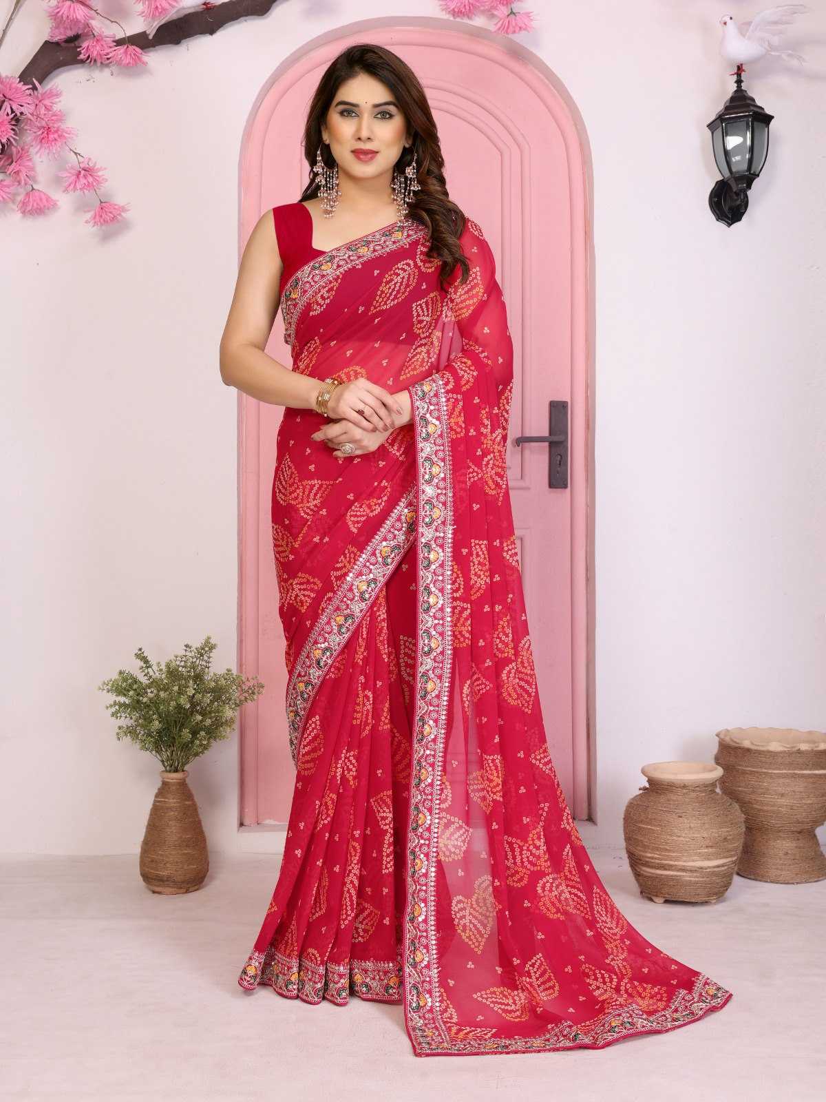 Ynf Georgette RIN188 Pan Patta Sarees Wholesale Party Wear Sarees Fancy Sarees Rajasthani Sarees Bandhani Sarees Manufacturer