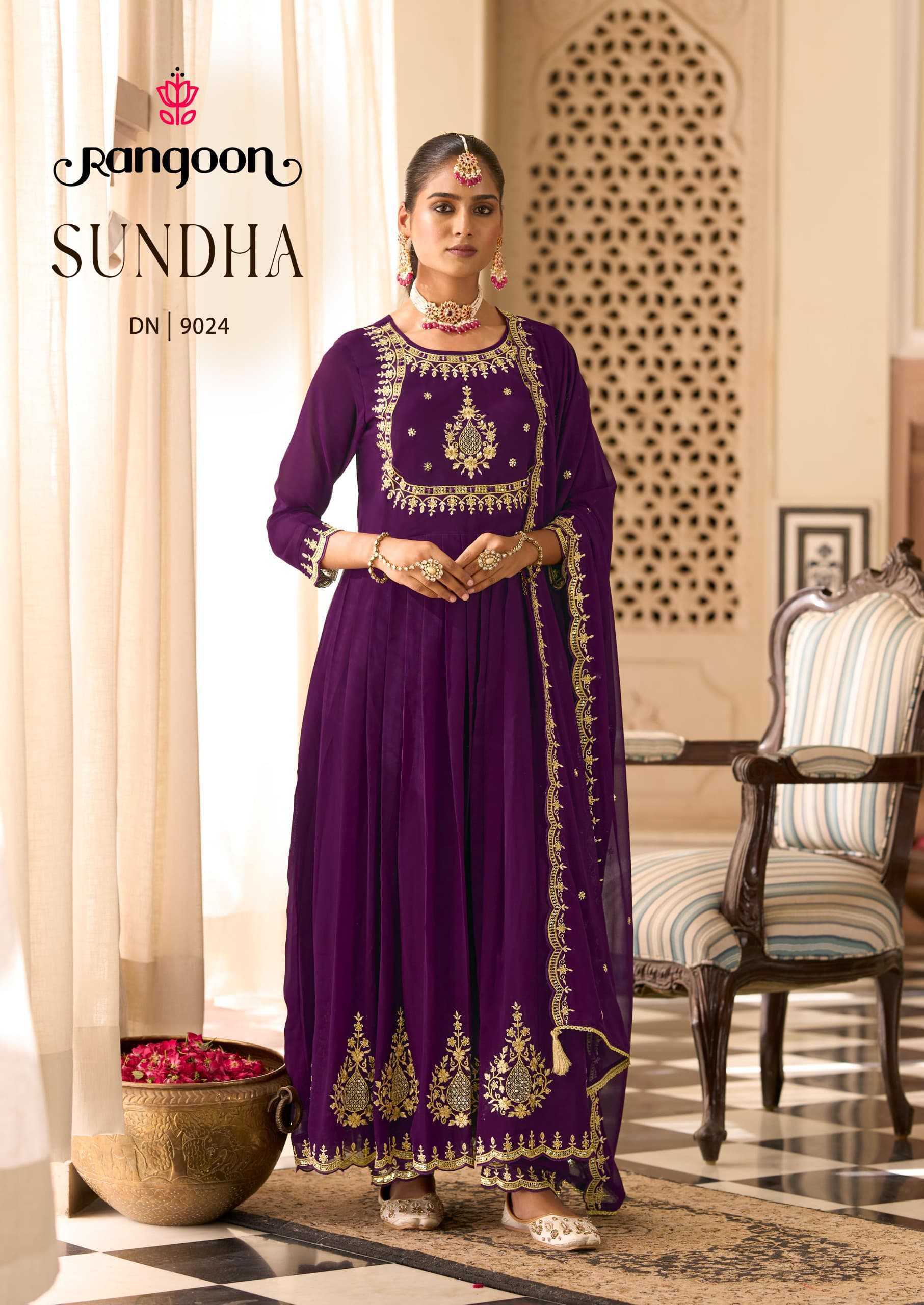 Ynf Georgette RIN190 Rangoon-SUNDHA Setwise Collections Wholesale Gowns Catalogs Manufacturer