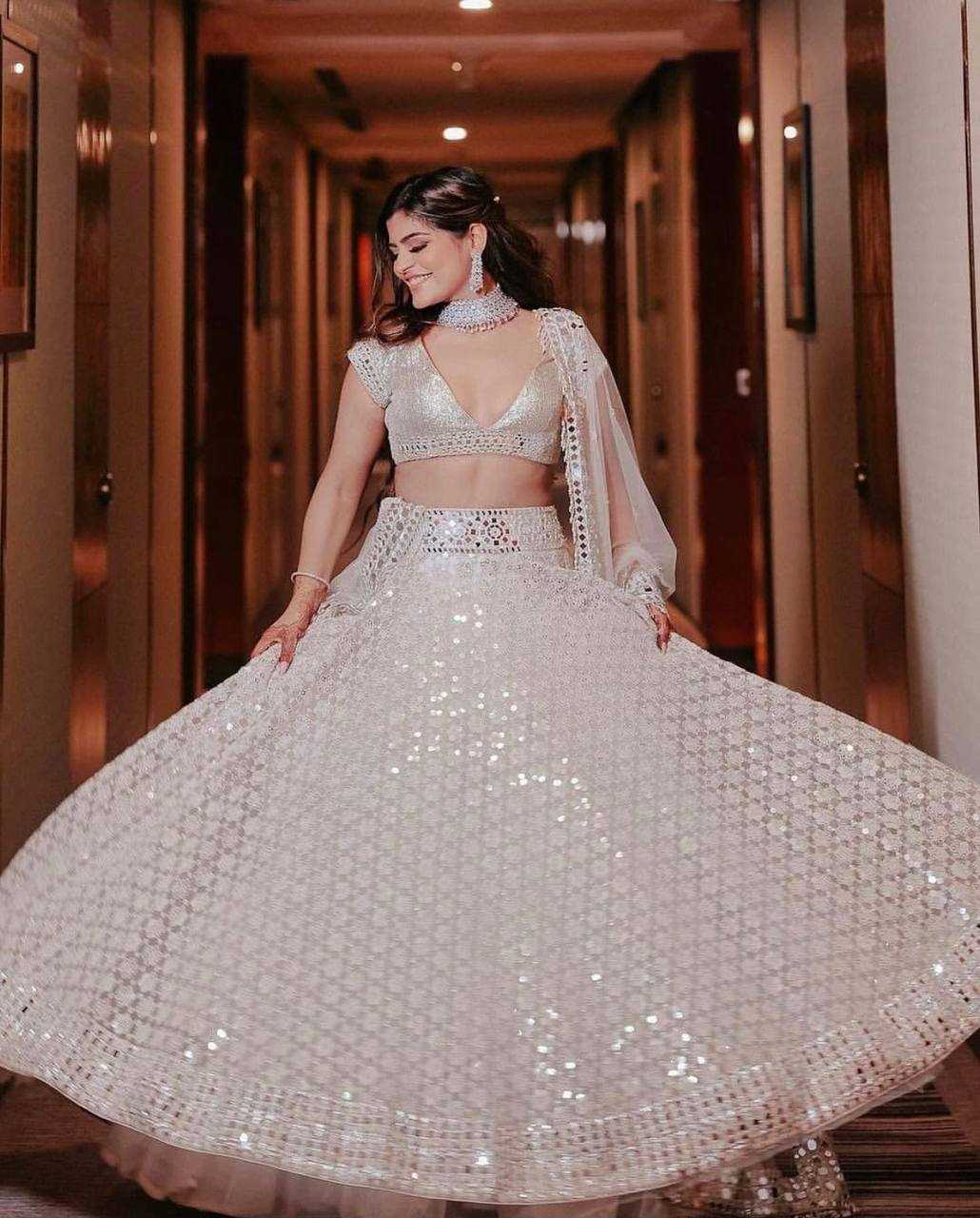 Ynf Georgette RIN213 H14 Lehengas Wholesale Mirror Work Lehenga White Lehenga Manufacturer