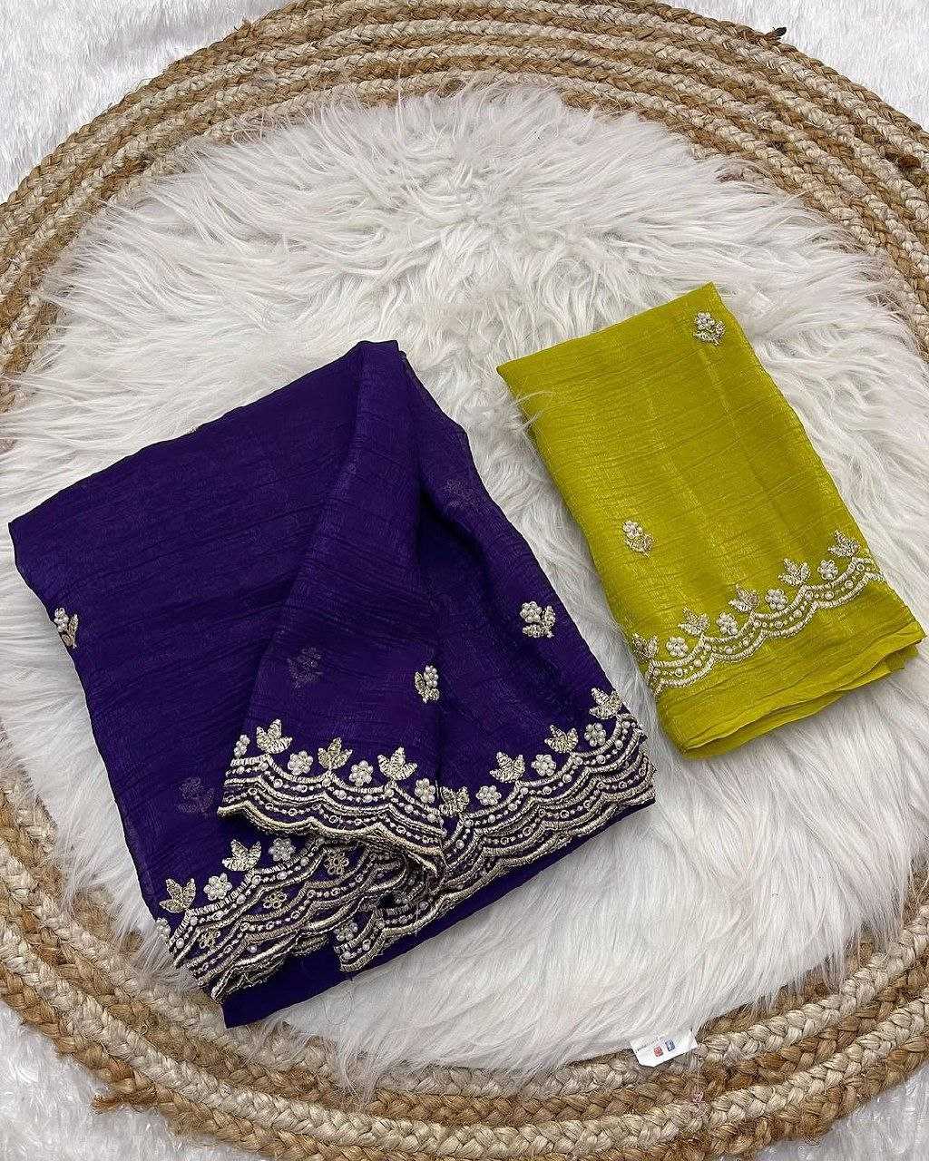 Ynf Georgette RIN216 Parvati crunchy Sarees Wholesale Georgette Sarees Embroidered Sarees Cutwork Saree Manufacturer