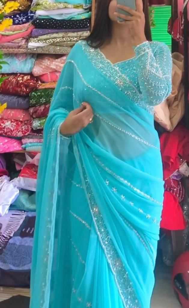 Ynf Georgette RIN222 Sabina Sarees Wholesale Georgette Sarees Embroidered Sarees Cutwork Saree Manufacturer
