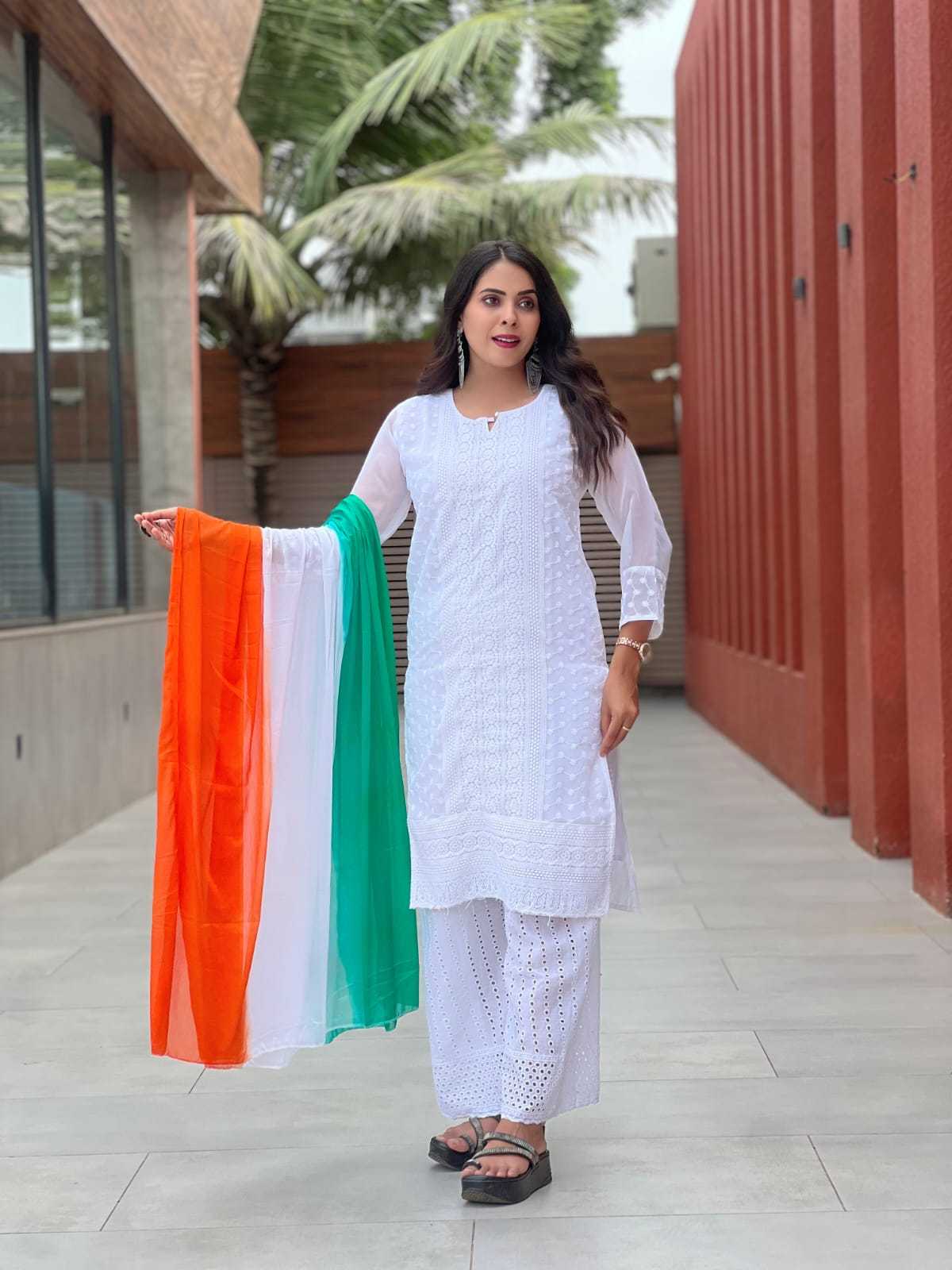 Ynf Georgette RIN222 TIRANGA Kurti Festive Collections Wholesale Kurti With Palazzo Republic Day Collections Independence Day Collections Manufacturer