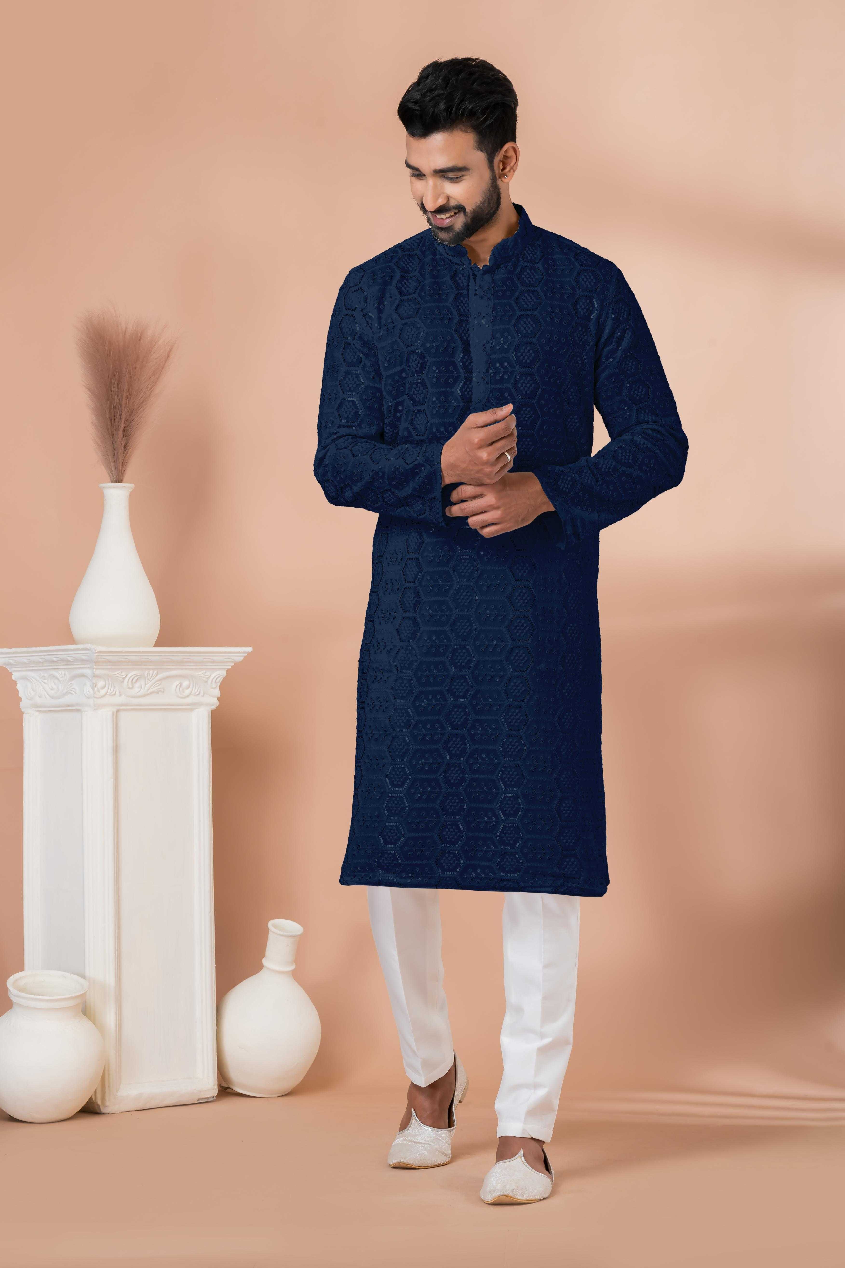 Ynf Georgette RIN223 3303N-B Mens Wear Wholesale Mens Kurtas Mens Kurta Pyjama Men Wedding kurta Manufacturer