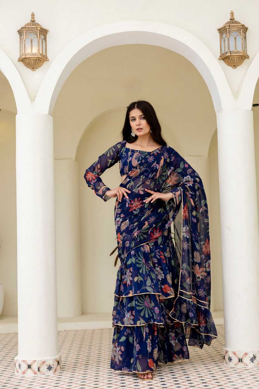 Ynf Georgette RIN228 247 Sarees Wedding Collections Festive Collections Wholesale Ready To Wear Sarees Georgette Sarees Ruffle Sarees Manufacturer