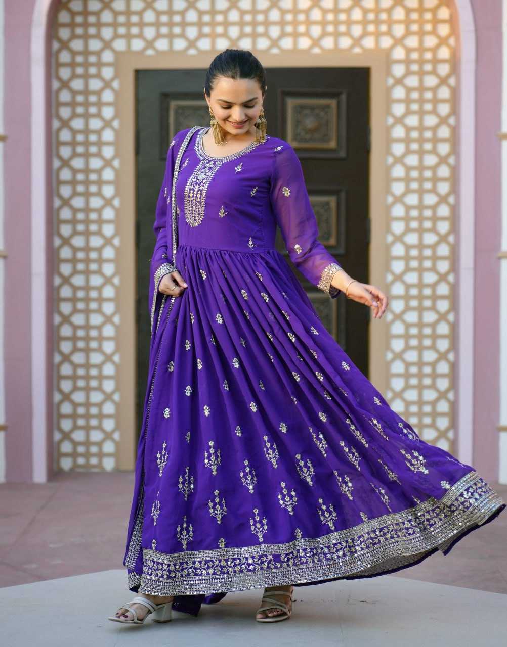 Ynf Georgette RIN232 33 Gowns Wholesale Embroidery Gowns Long Gowns Georgette Gown Manufacturer