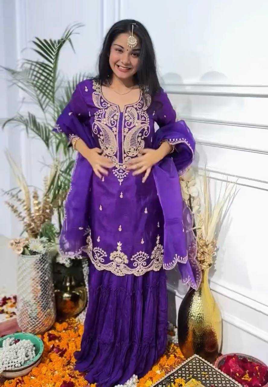 Ynf Heavy Chinnon Silk KESH523 269 Suits & Dresses Wedding Collections Festive Collections Wholesale Sharara Salwar Suits Ladies Silk Suit Embroidered Suits Manufacturer