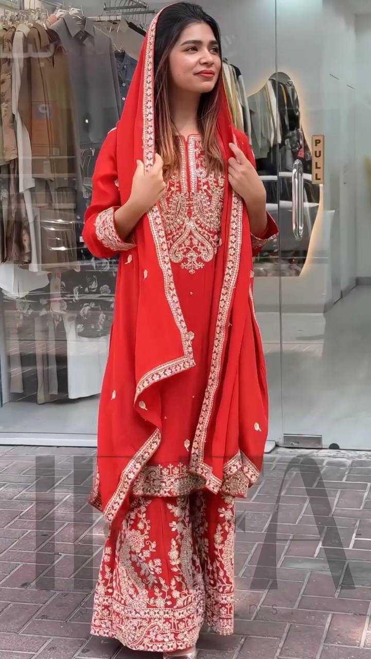 Ynf Heavy Chinnon Silk KESH523 271 Suits & Dresses Wedding Collections Festive Collections Wholesale Sharara Salwar Suits Embroidered Suits Wedding Outfits Manufacturer