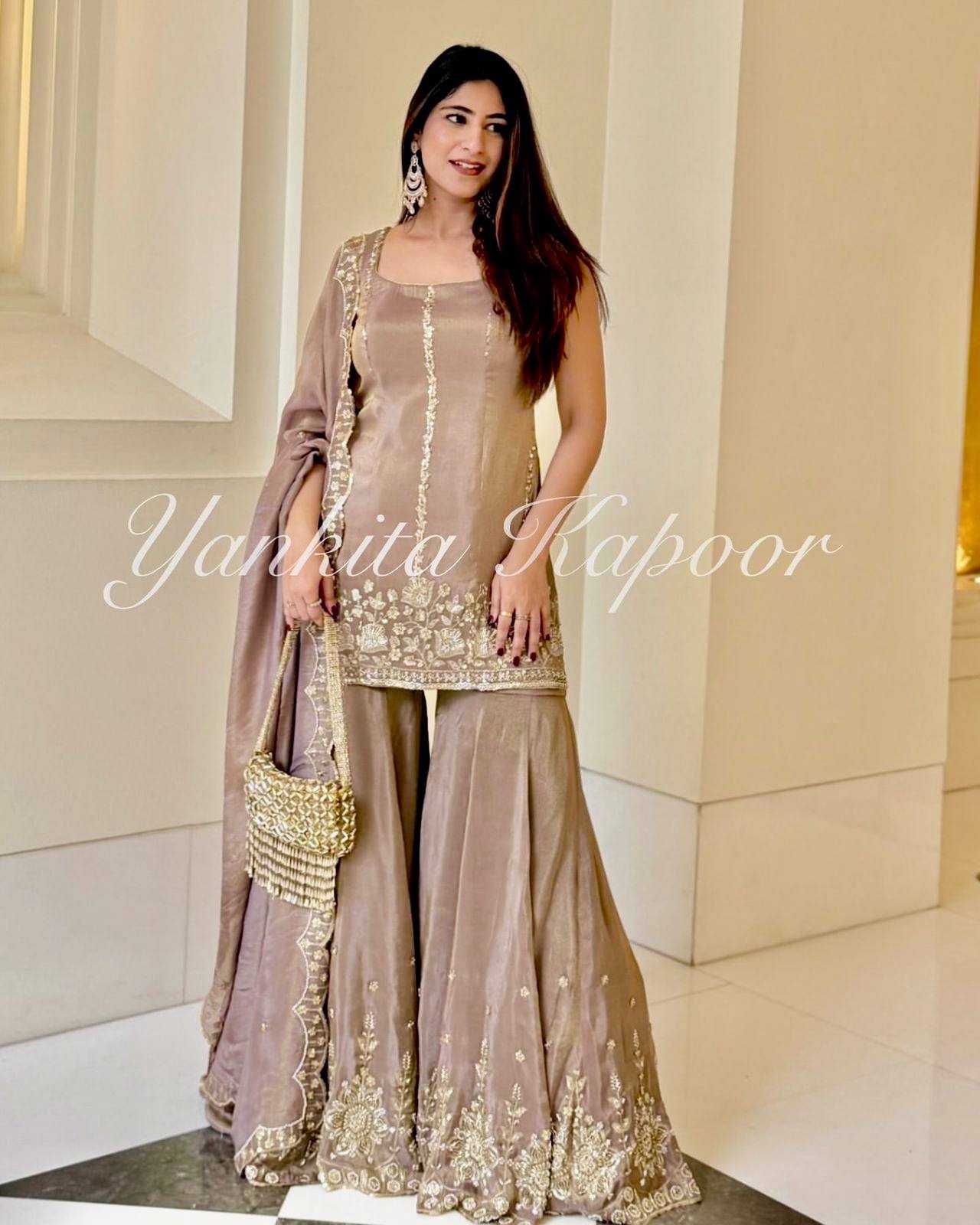 Ynf Heavy Chinnon Silk KESH523 290 Suits & Dresses Wedding Collections Festive Collections Wholesale Sharara Salwar Suits Embroidery Suits Party Wear Dresses Manufacturer