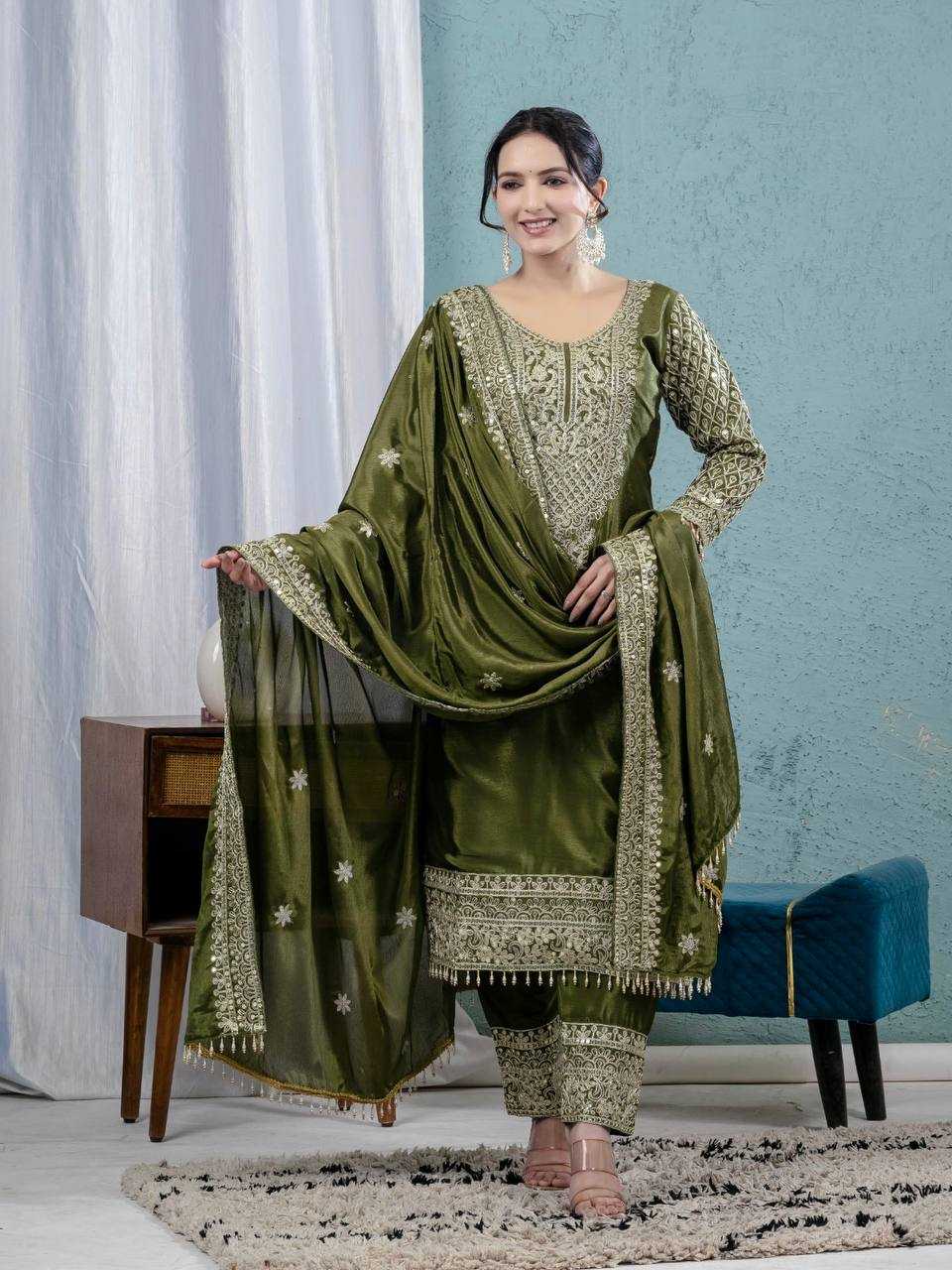 Ynf Heavy Chinnon Silk KESH528 444 Suits & Dresses Wedding Collections Festive Collections Wholesale Embroidery Suits Ladies Silk Suit Wedding Outfits Manufacturer