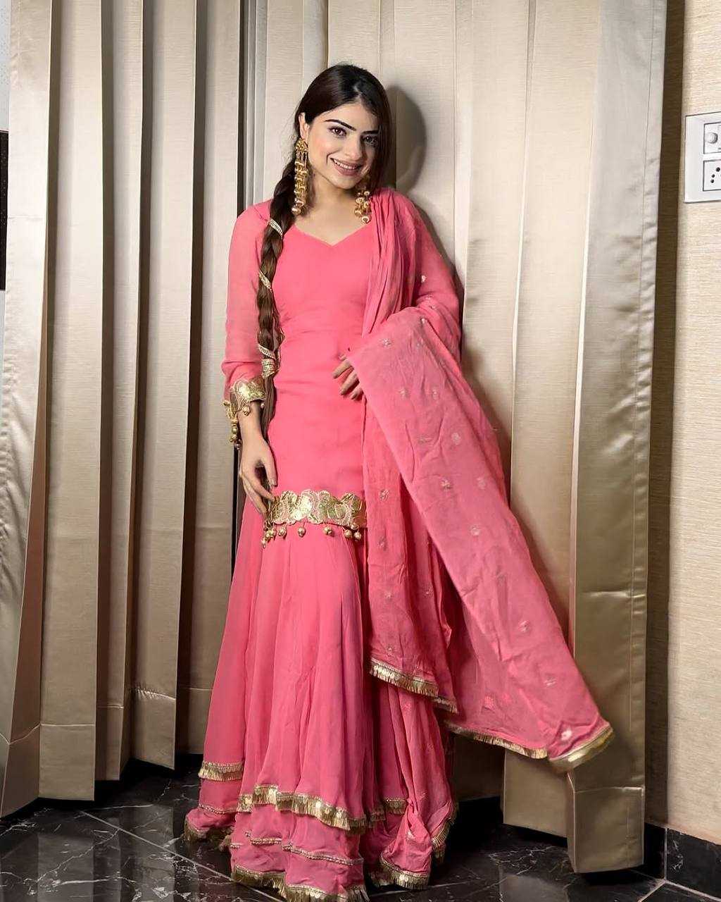 Ynf Heavy Chinnon Silk KESH528 445 Suits & Dresses Wedding Collections Festive Collections Wholesale Sharara Salwar Suits Embroidery Suits Pink Salwar Suit Manufacturer