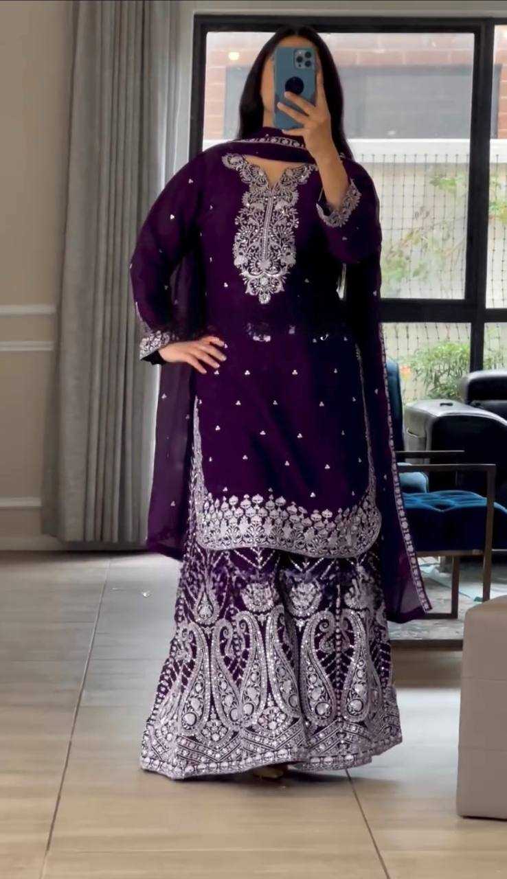 Ynf Heavy Chinnon Silk KESH528 446 Suits & Dresses Wedding Collections Festive Collections Wholesale Sharara Salwar Suits Embroidery Suits Ladies Silk Suit Manufacturer